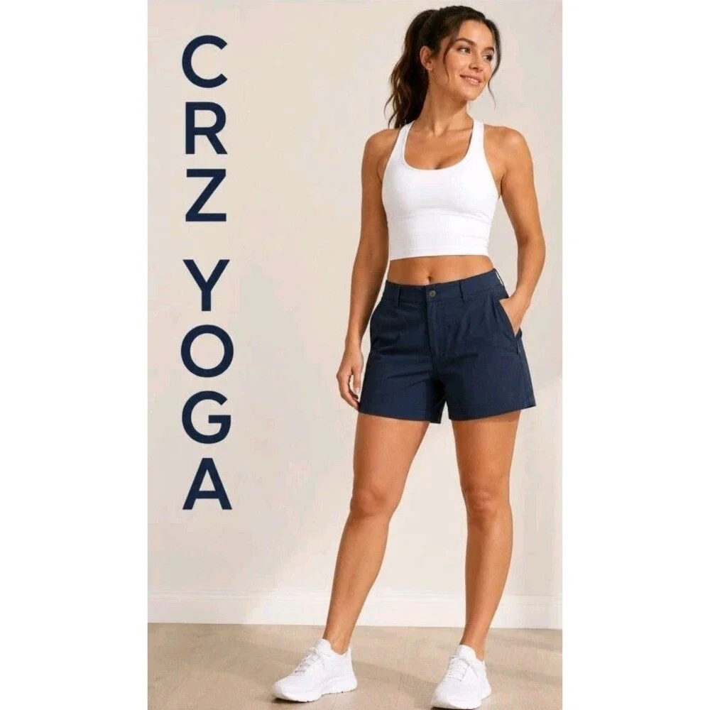CRZ YOGA Womens L 34W Minimalist Casual Career Zip Navy Blue Athletic Shorts